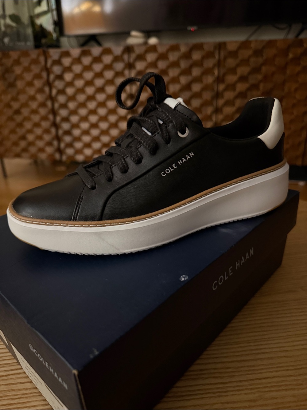 Cole Haan Black and White Leather Platform Sneaker